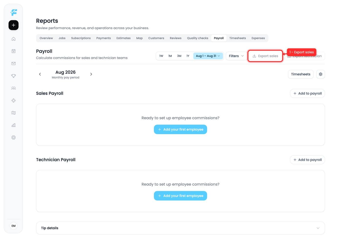 The Export sales button