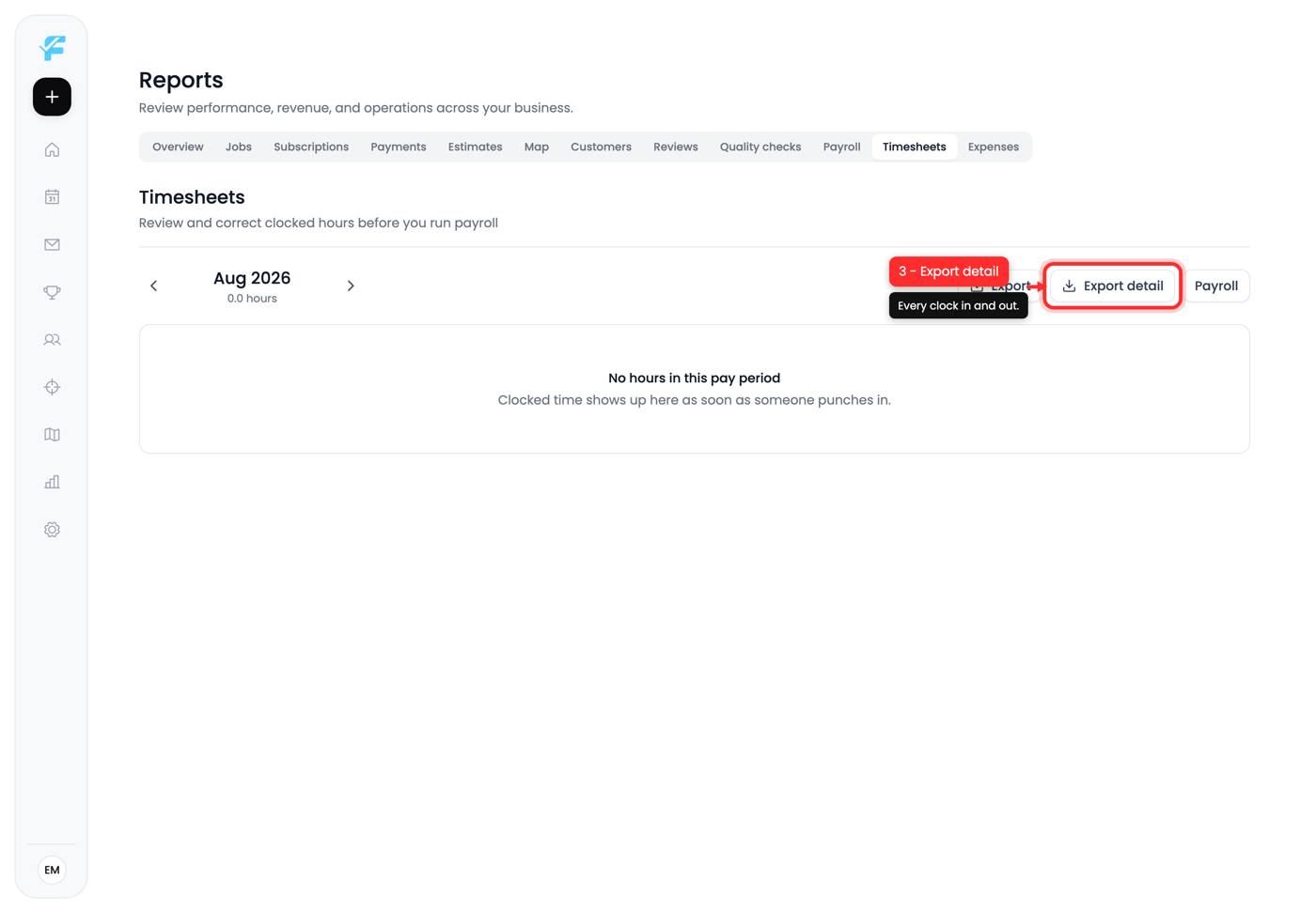 The Export detail button