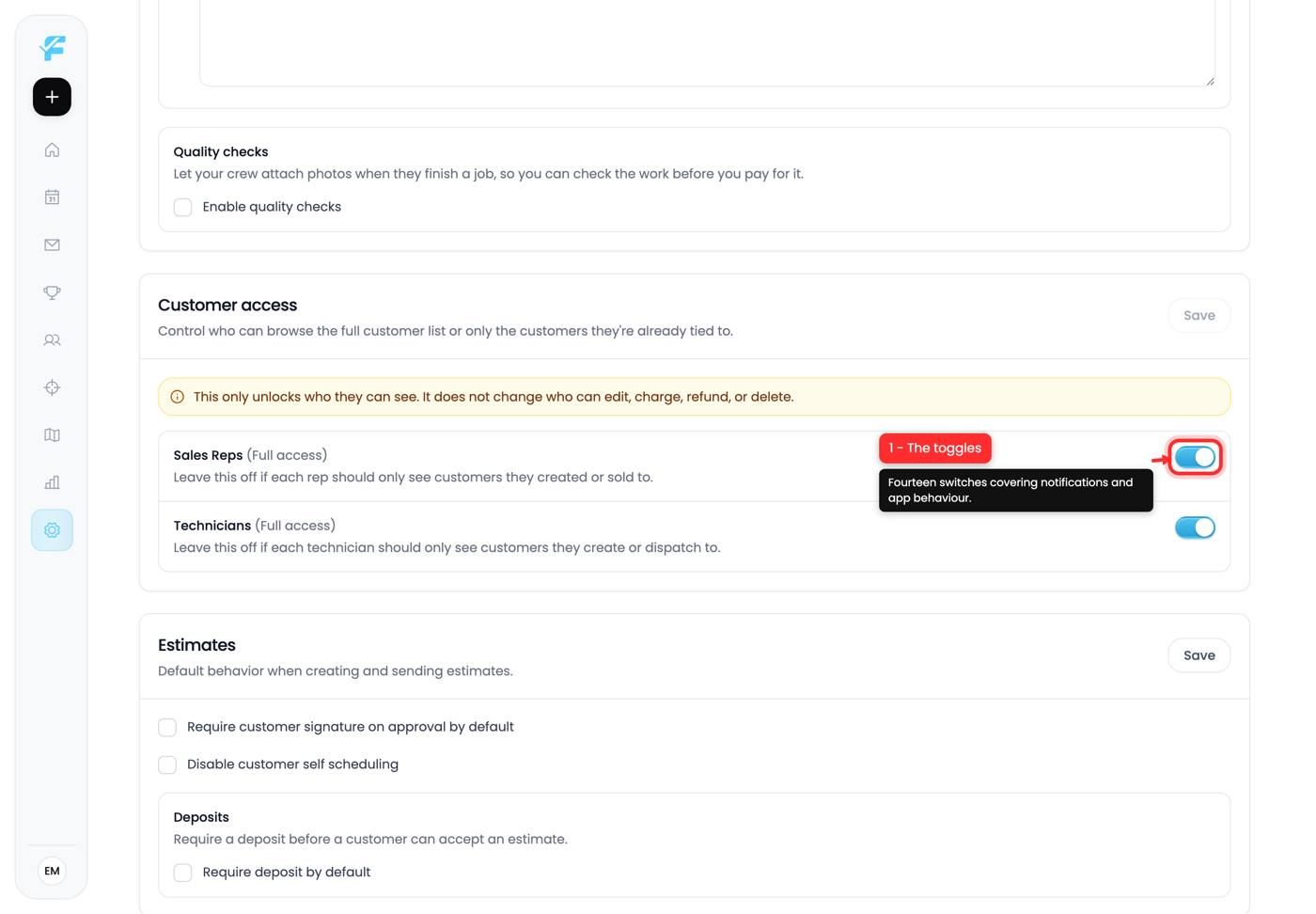 The preference toggles