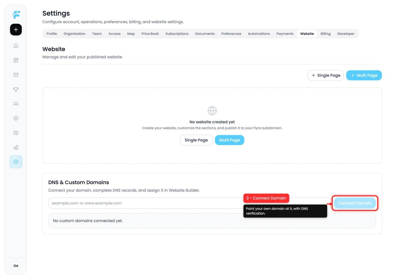 The Connect Domain option